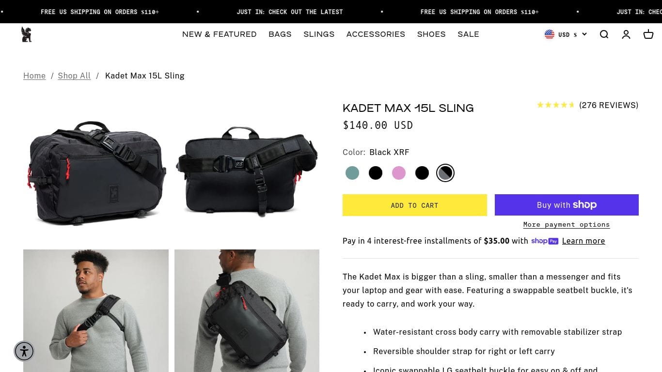 Chrome Kadet Max Sling 15L